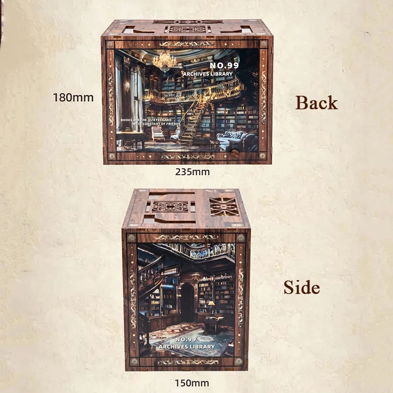 Diy Wooden Book Nook Kit Shelf Insert - Zestaw modelu 3D z podświetleniem, drewniany